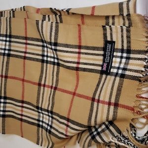 Women 100% CASHMERE Scarf Camel tartan Plaid Design Soft MADE IN CHINA.